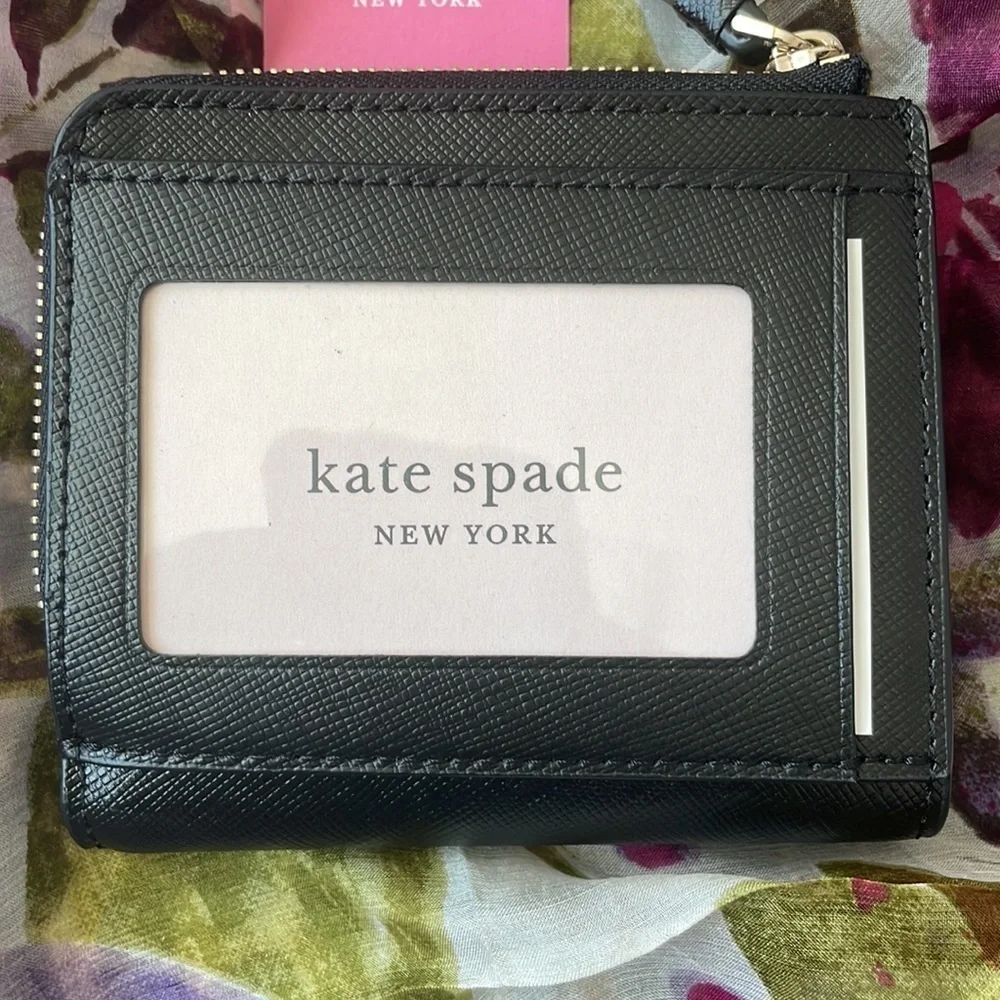 Brand New Kate Spade Genuine Saffiano Leather Black L-Zip Bifold Cameron Wallet